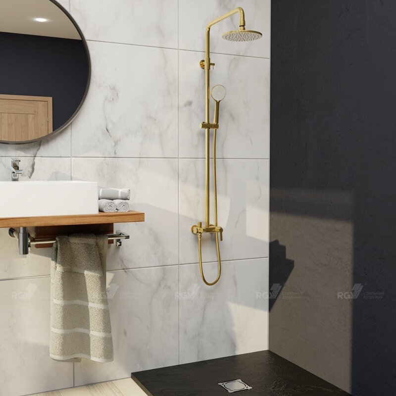 Изображение товара Душевая система RGW Shower Panels SP-31G золото с верхним круглым душем и регулируемым держателем