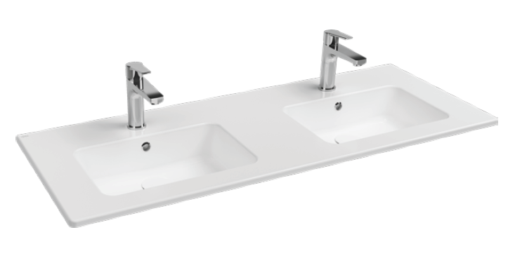 Изображение товара Раковина Isvea SistemaT 121 см 2 чаши, фарфор, белый, угловая, со переливом