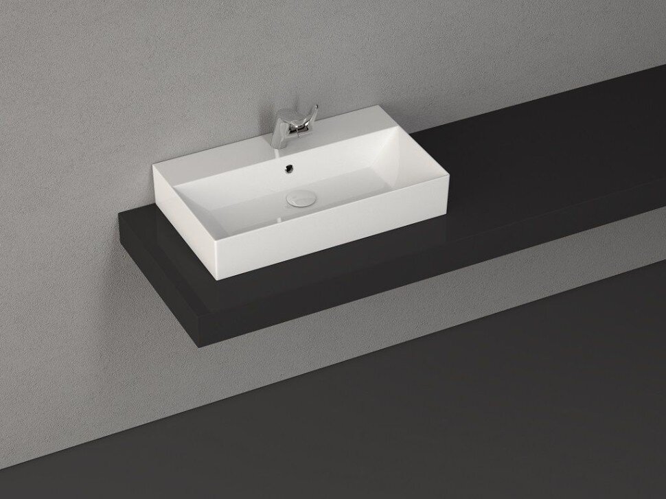 Изображение товара Раковина Isvea SistemaZ Frame 70 см белая накладная с переливом и отверстием под смеситель