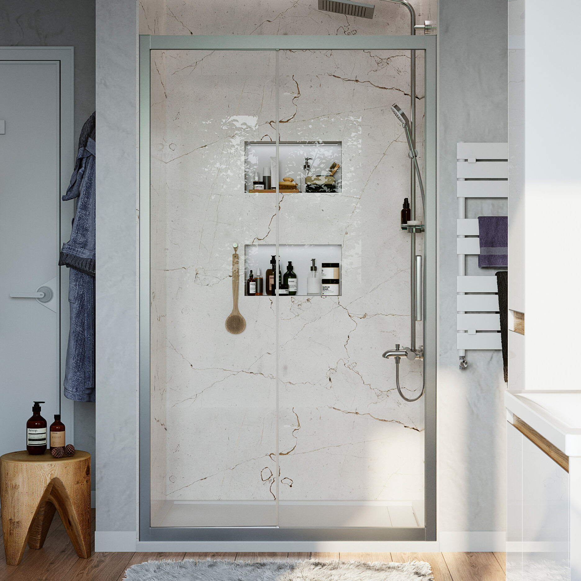 Изображение товара Душевая дверь Stworki Стокгольм раздвижная 110 см прозрачное стекло Россия