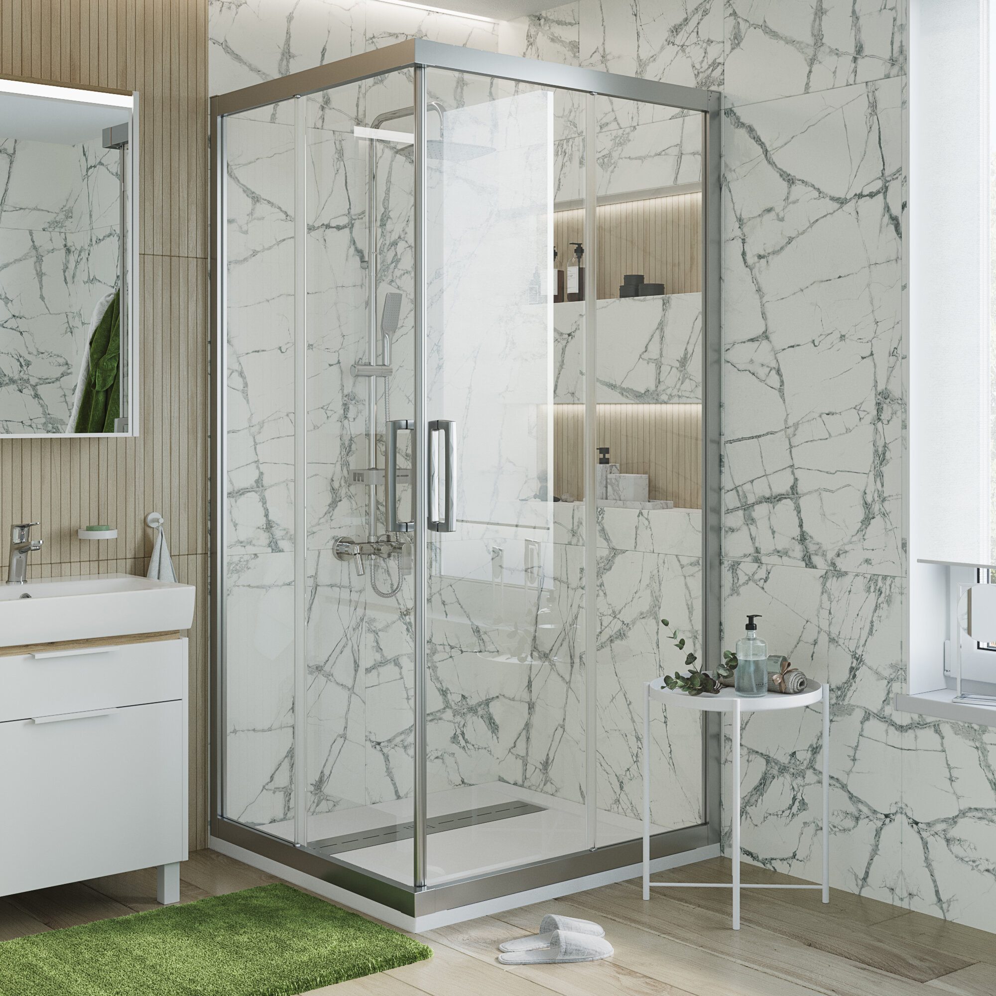 Изображение товара Душевой уголок Stworki Дублин DE019SC9090200 90x90 см с раздвижной дверью