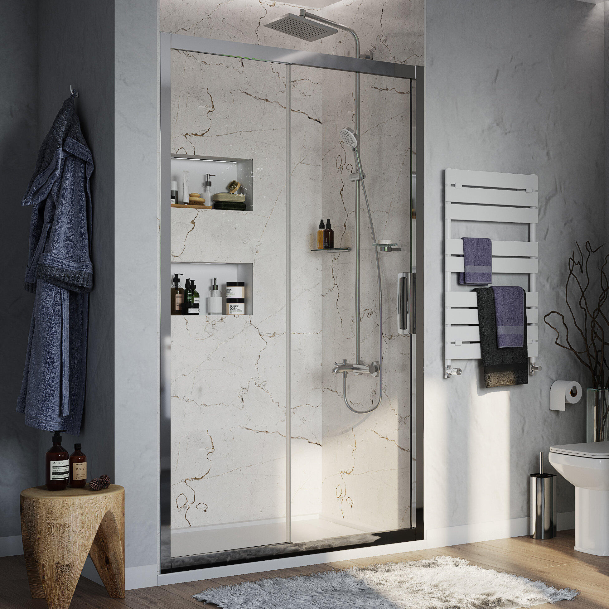 Изображение товара Душевая дверь Stworki Стокгольм 110 см раздвижная глянцевая Россия