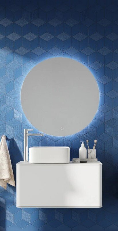 Изображение товара Комплект мебели Stworki Ноттвиль 80 см, с отверстием под смеситель в столешнице, бежевый шелк, 414407