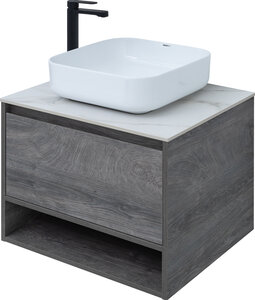 Изображение товара Тумба с раковиной Stworki Карлстад 60 см с полкой дуб рошелье Россия