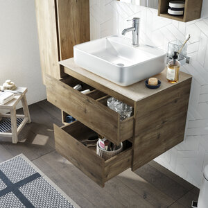 Изображение товара Тумба с раковиной Stworki Карлстад 75 см подвесная из ЛДСП в стиле классика