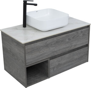 Изображение товара Тумба с раковиной Stworki Карлстад 90 см с керамогранитной столешницей и водостойкой отделкой