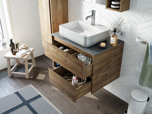 Изображение товара Тумба с раковиной Stworki Карлстад 75 см дуб рустикальный/роверелла Россия