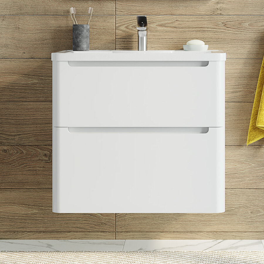Изображение товара Тумба с раковиной Stworki Монтре 70 см белая глянцевая мебель для ванной
