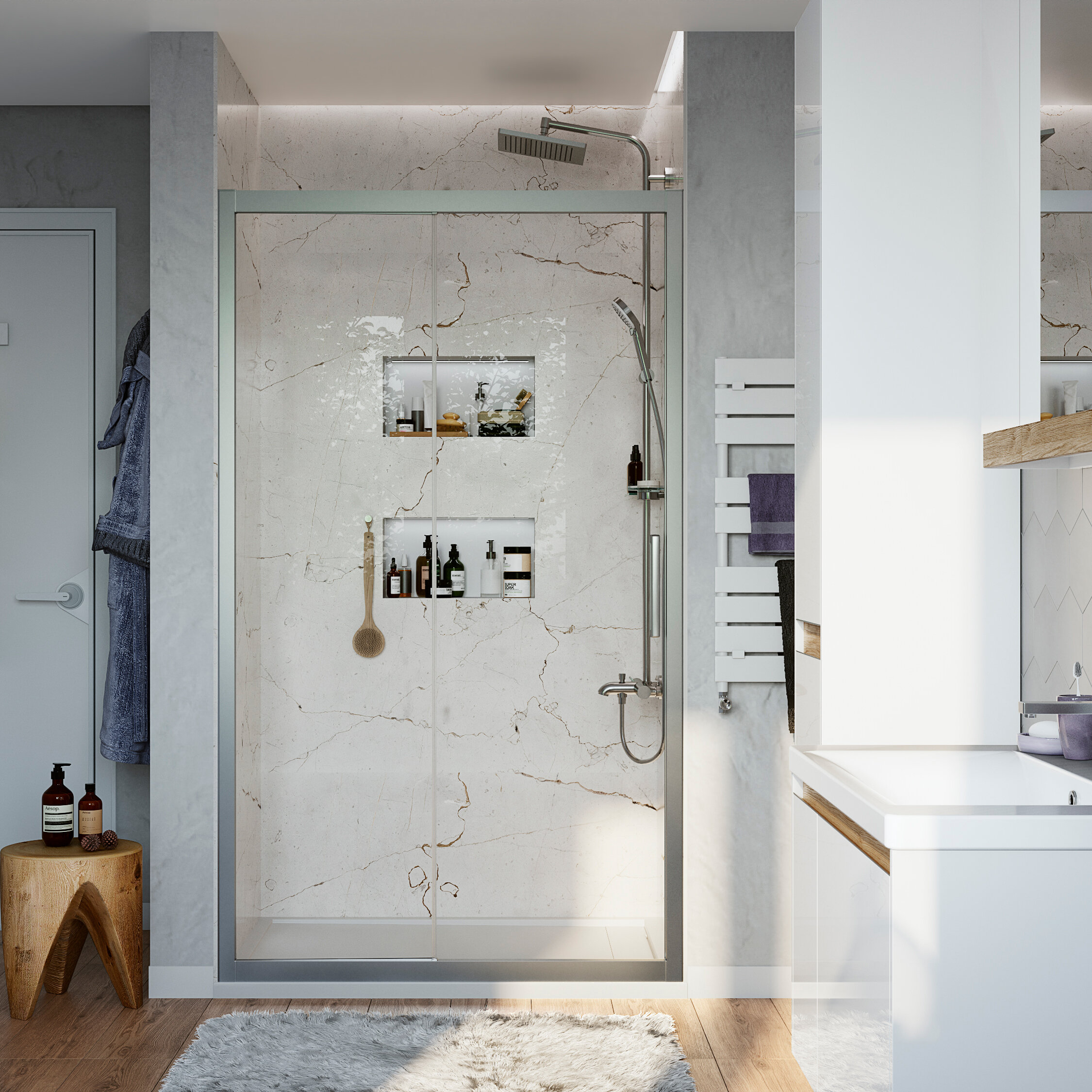 Изображение товара Душевая дверь Stworki Стокгольм DE019D2160200 160 см, профиль хром матовый, стекло прозрачное, 3GW206TTKK000