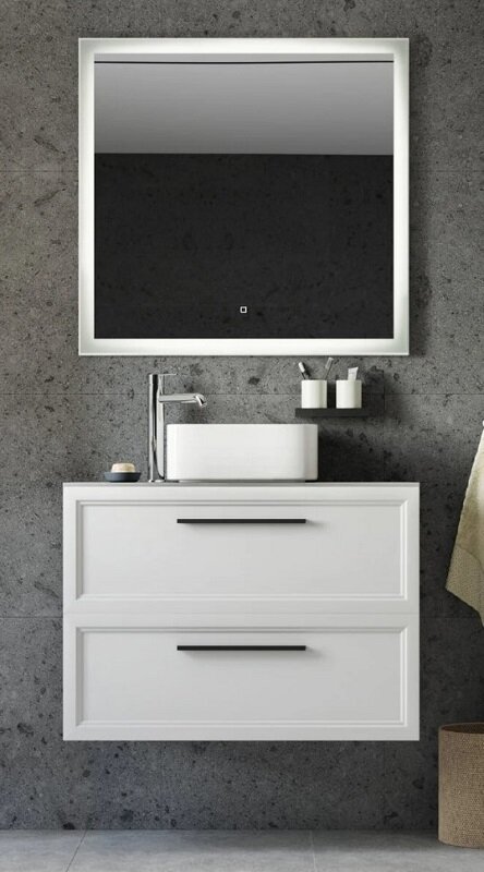 Изображение товара Комплект мебели Stworki Эстерсунд 90 см, с отверстием под смеситель в столешнице, белый матовый/монте тиберио, 460326