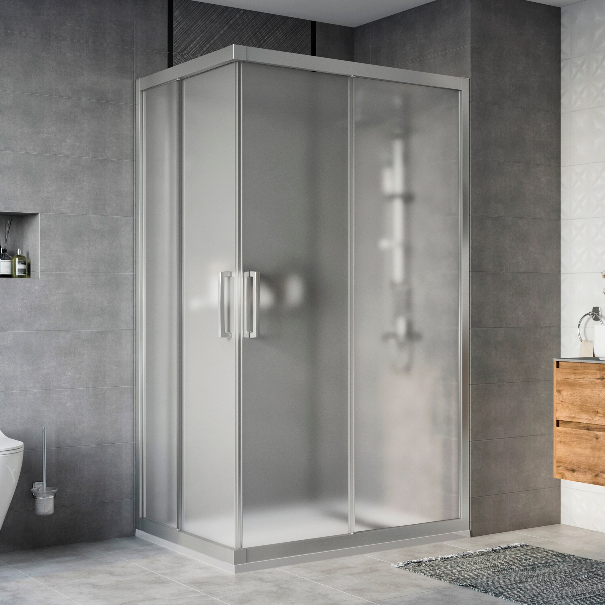 Изображение товара Душевой уголок Stworki Карлстад DE019RC80140200 140 x 80 см, профиль хром матовый, стекло матовое, 3GW126TTKK000