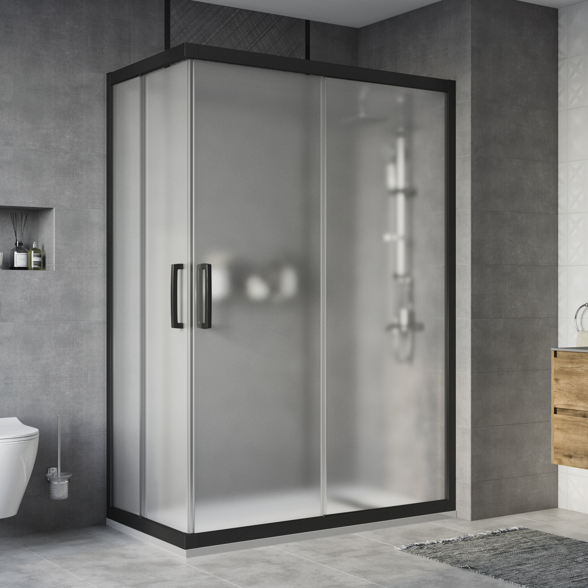 Изображение товара Душевой уголок Stworki Карлстад 140x80 см с матовым стеклом и раздвижными дверями