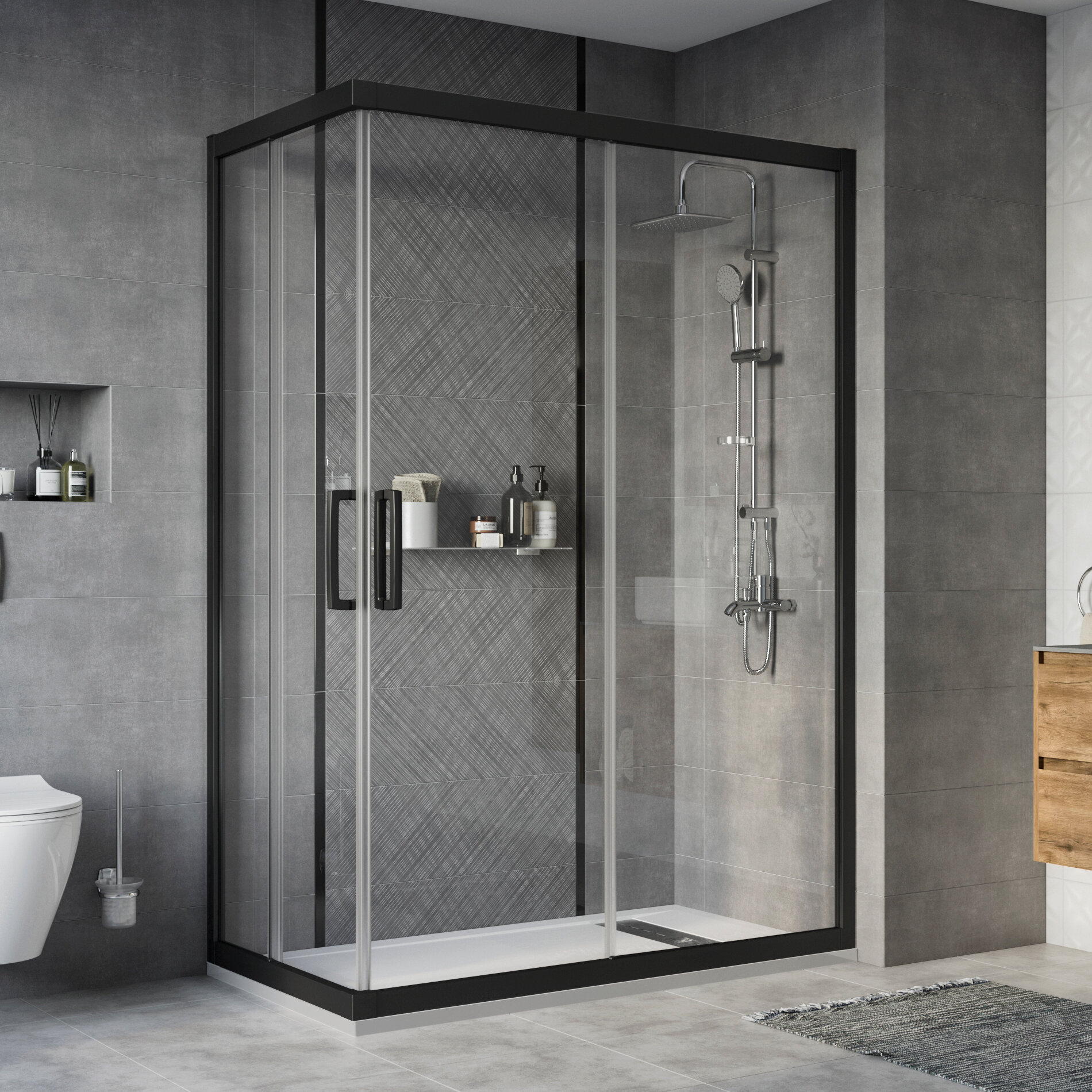 Изображение товара Душевой уголок Stworki Карлстад 140x80 см черный матовый профиль