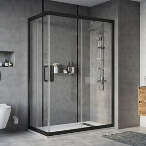 Изображение товара Душевой уголок Stworki Карлстад 140x80 см черный матовый стекло прозрачное