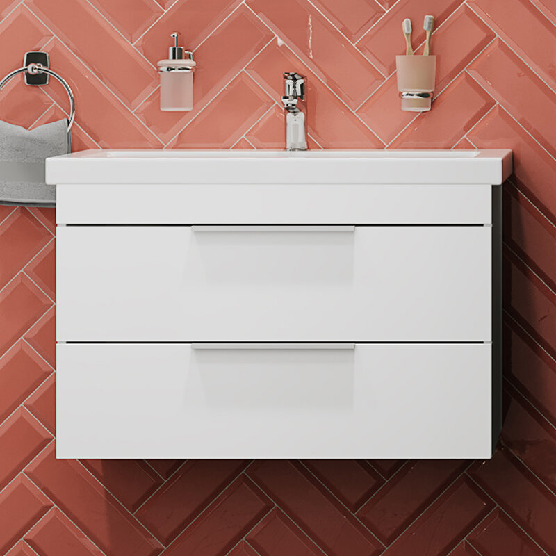 Изображение товара Тумба с раковиной Kopenhagen 80 см белая глянцевая подвесная Россия