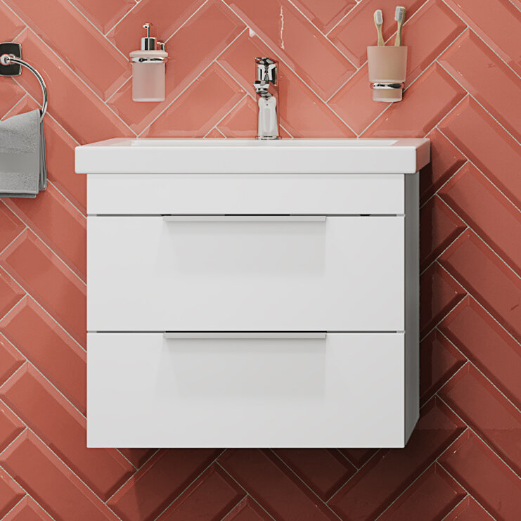 Изображение товара Мебельный комплект для ванной комнаты Тумба с раковиной Копенгаген 60 см белый глянцевый