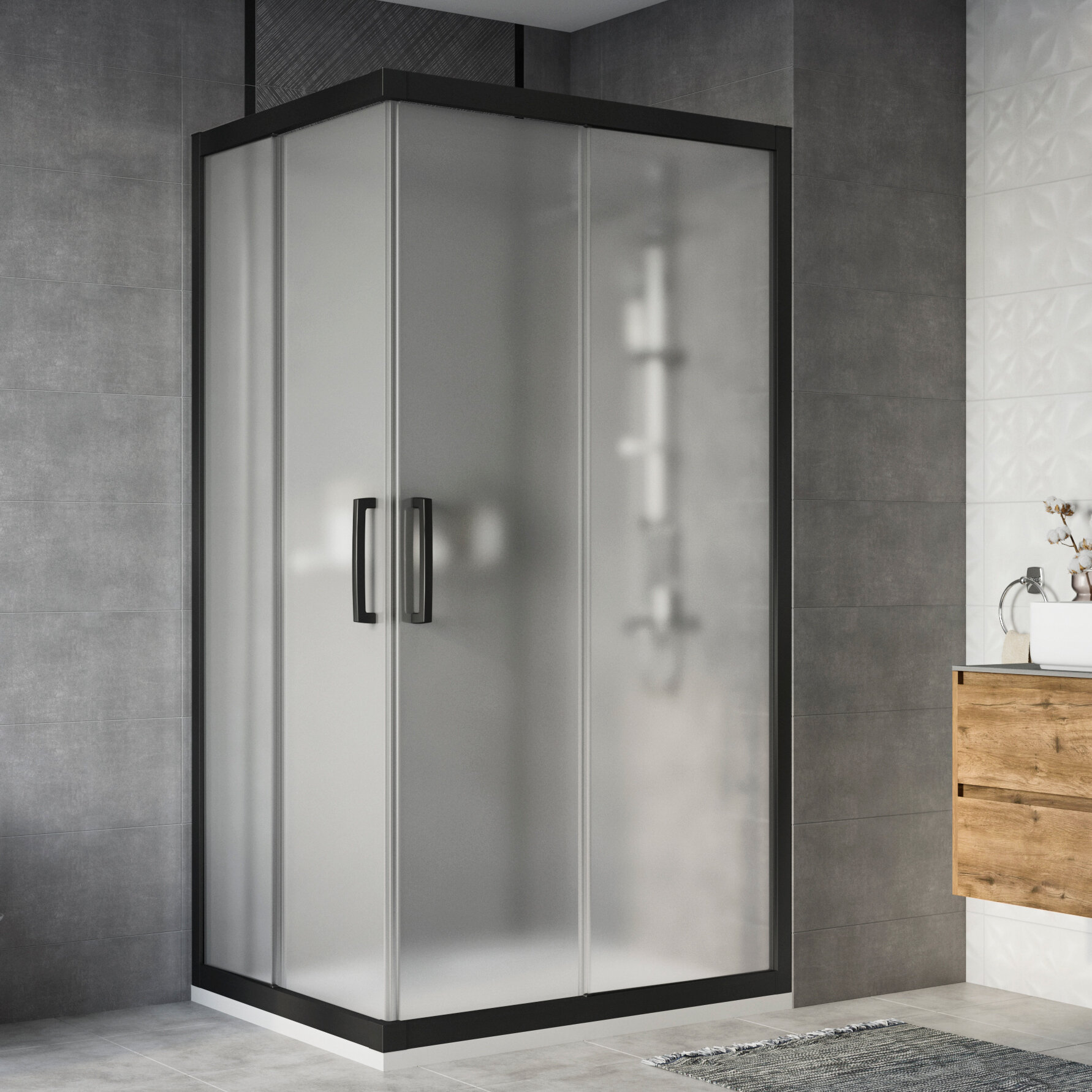 Изображение товара Душевой уголок Stworki Карлстад DE019RC90110200 110x90 см матовое стекло, черный профиль