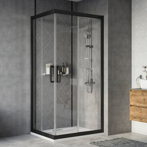 Изображение товара Душевой уголок Stworki Карлстад 100x80 см с раздвижными дверями и черным матовым профилем