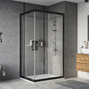 Изображение товара Душевой уголок Створки Карлстад 110х90 см черный матовый прозрачное стекло