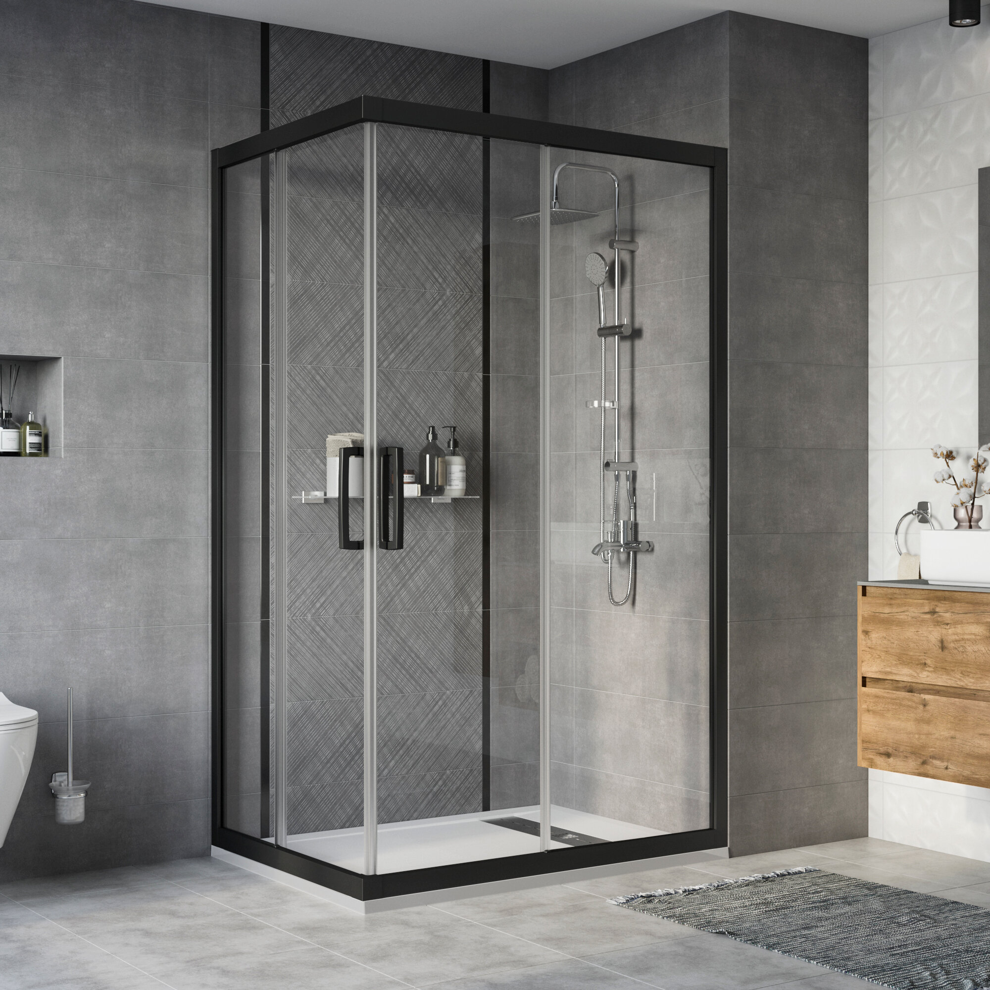 Изображение товара Душевой уголок Створки Карлстад 120x90 см раздвижной черный матовый стекло Россия