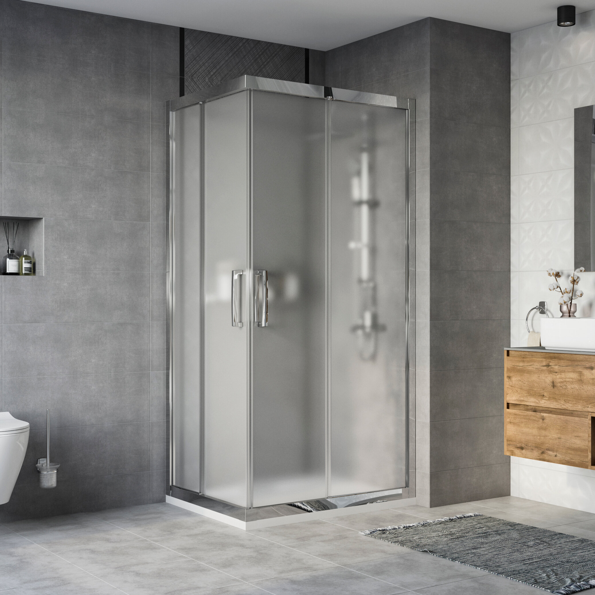 Изображение товара Душевой уголок Stworki Карлстад DE019RC80100200BLK 100 x 80 см, профиль хром глянцевый, стекло матовое, 3GW137TTKK000