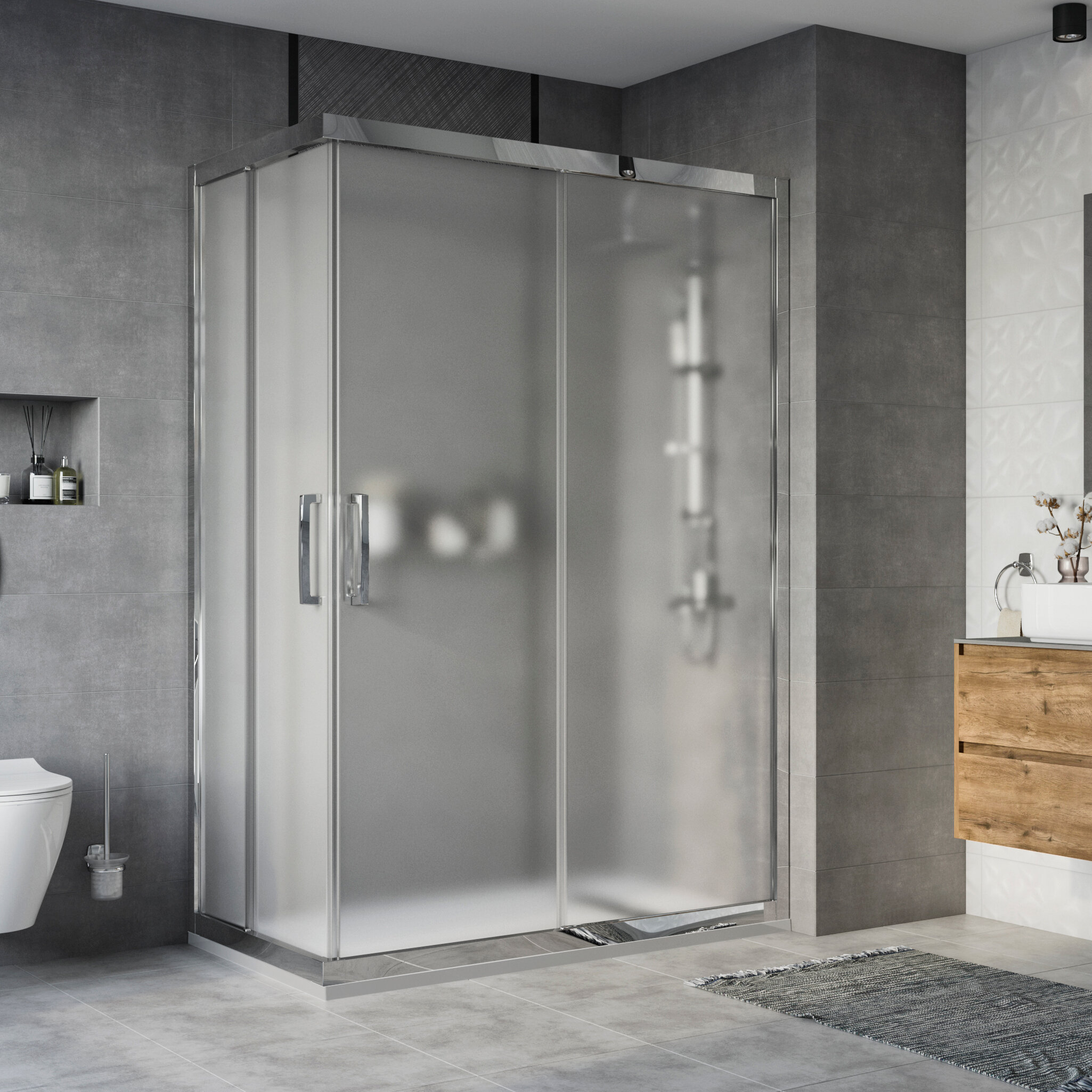 Изображение товара Душевой уголок Stworki Карлстад 140x80 см с матовым стеклом и хромированным профилем