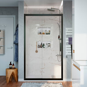 Изображение товара Душевая дверь Stworki Стокгольм 90 см раздвижная прозрачное стекло черный профильм