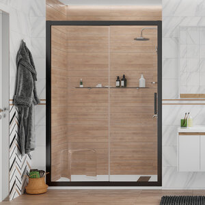 Изображение товара Душевая дверь Stworki Стокгольм DE019D2160200 160 см, профиль черный матовый, стекло прозрачное, 3GW210TTKK000