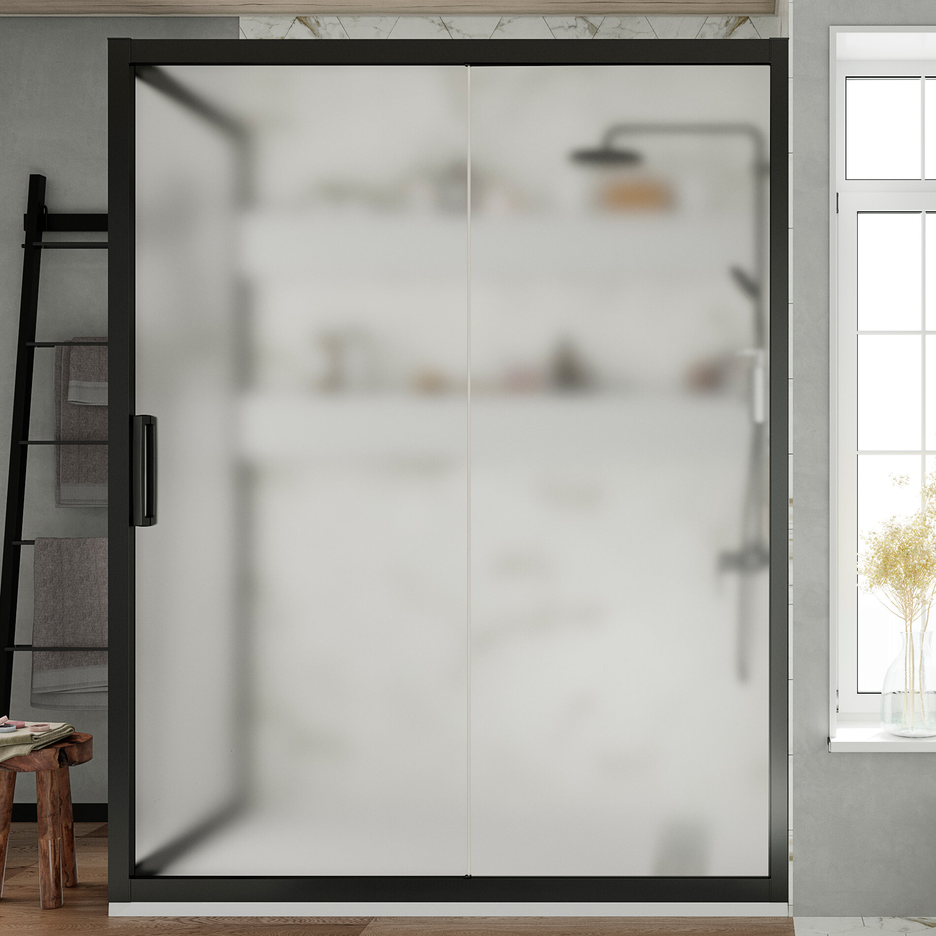 Изображение товара Душевой уголок Stworki Эстерсунд DE019R80160200 160 x 80 см, профиль черный матовый, стекло матовое, 3GW195TTKK000