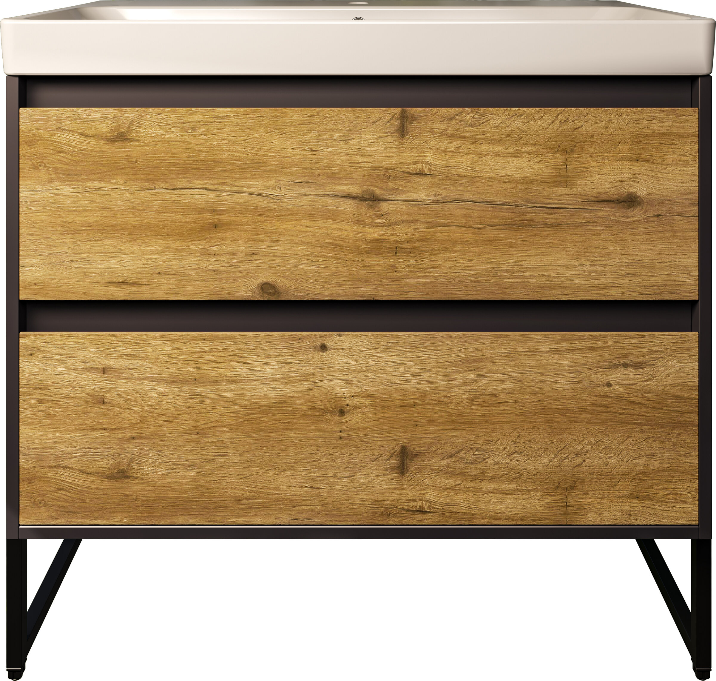 Изображение товара Тумба с раковиной для ванной комнаты Кронборг 90 см антрацит/дуб рустикальный Россия