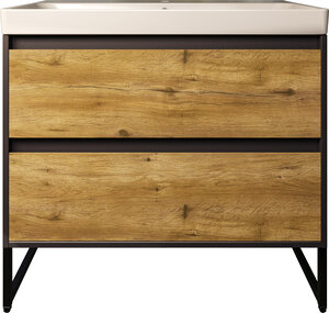 Изображение товара Тумба с раковиной для ванной комнаты Кронборг 90 см антрацит/дуб рустикальный Россия