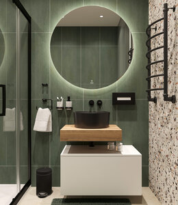 Изображение товара Комплект мебели Stworki Ольборг 80 см, столешница дуб французский, тумба 80 см, раковина черная, 482712