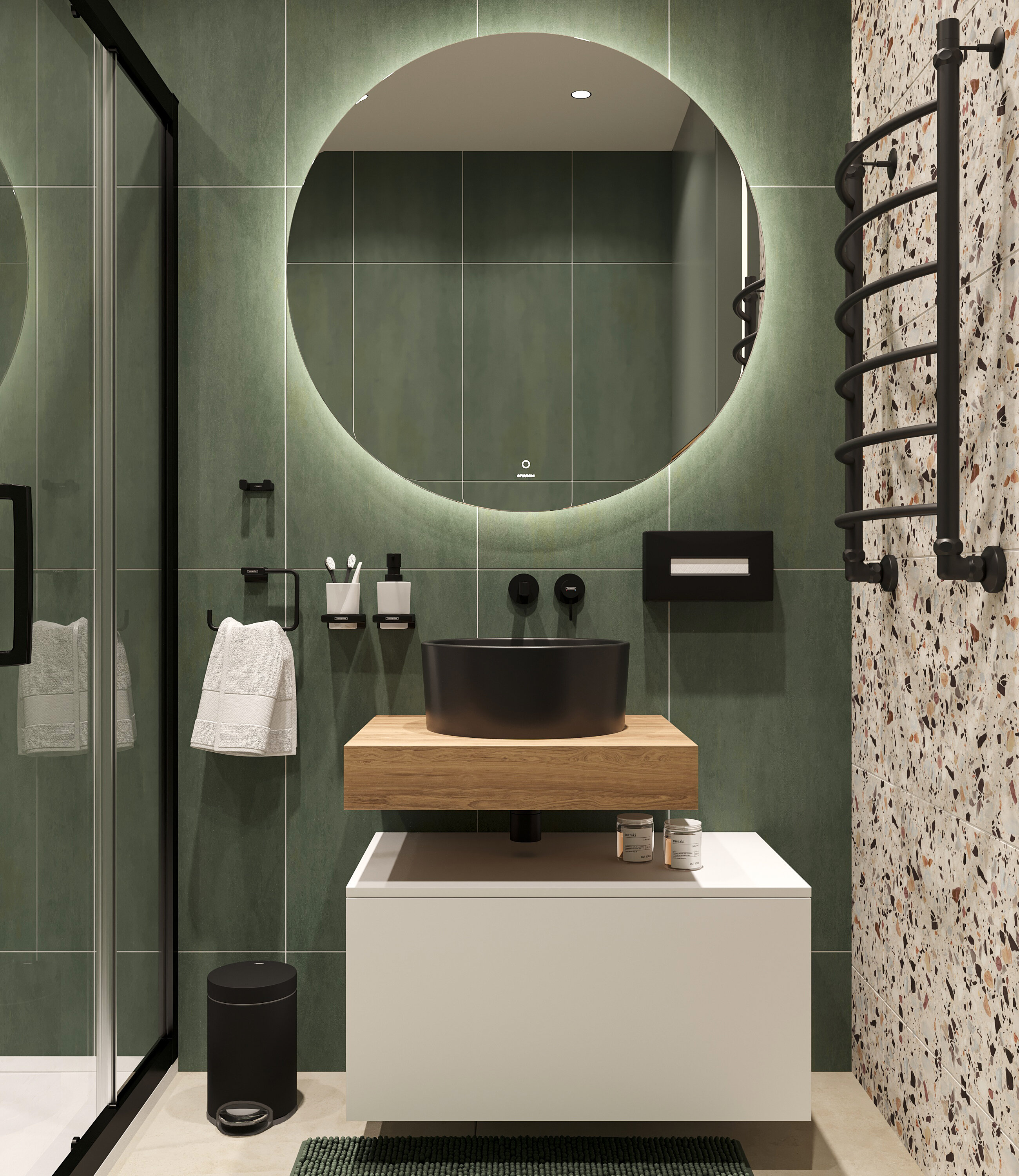 Изображение товара Столешница дуб французский STWORKI Ольборг 80 см: тумба с раковиной и зеркало