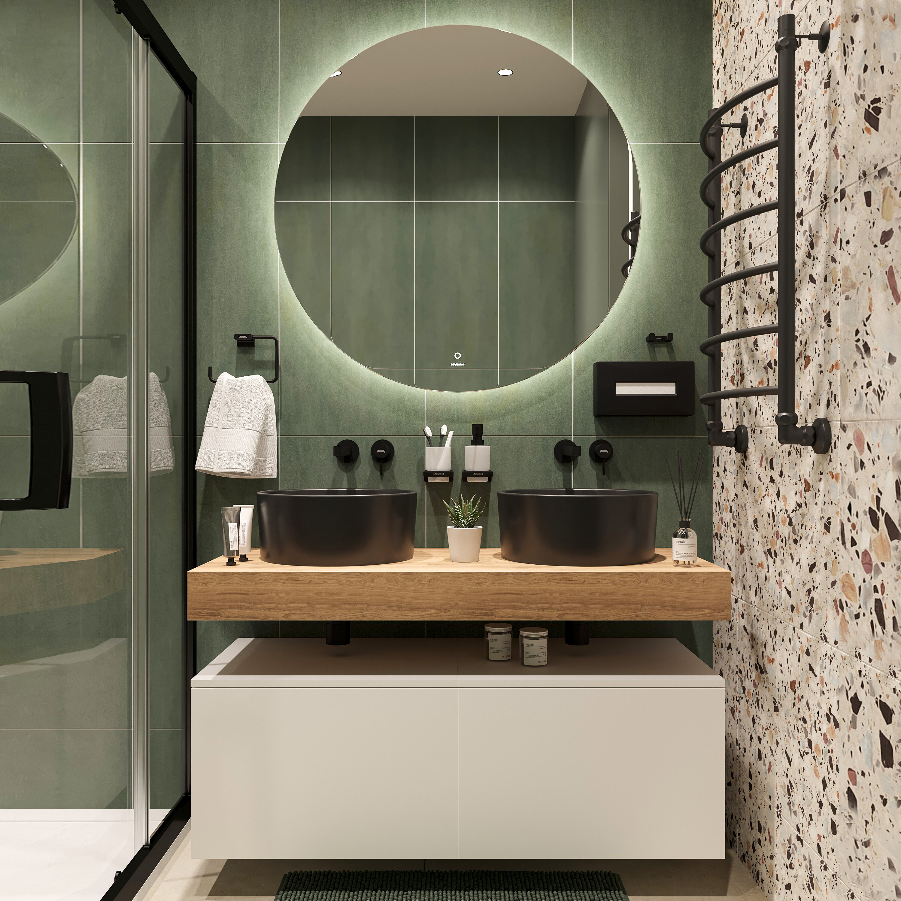 Изображение товара Комплект мебели для ванной Stworki Ольборг 120 см с подсветкой и раковинами