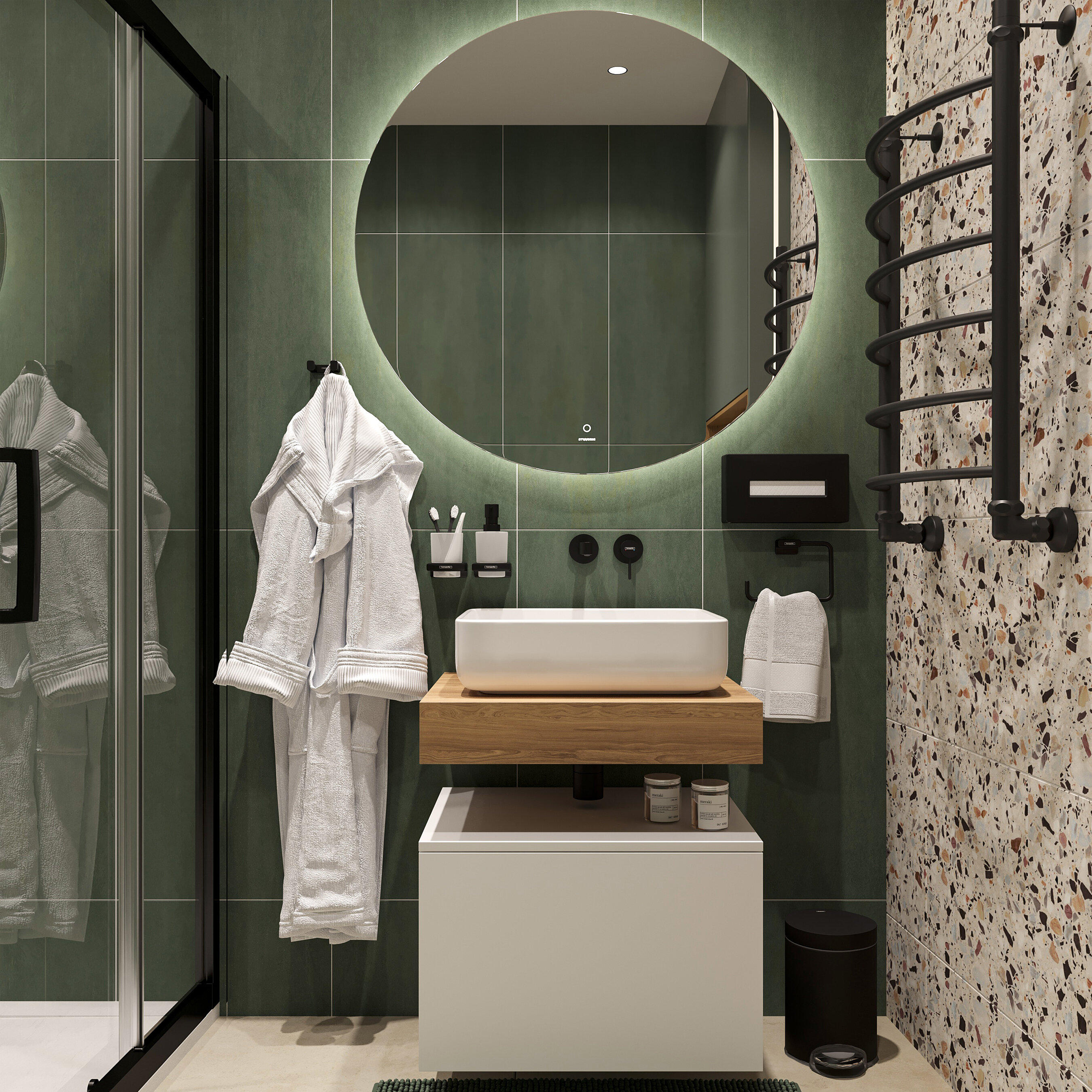 Изображение товара Комплект мебели Stworki Ольборг 60 см, столешница дуб французский, тумба 60 см, раковина белая, 488936