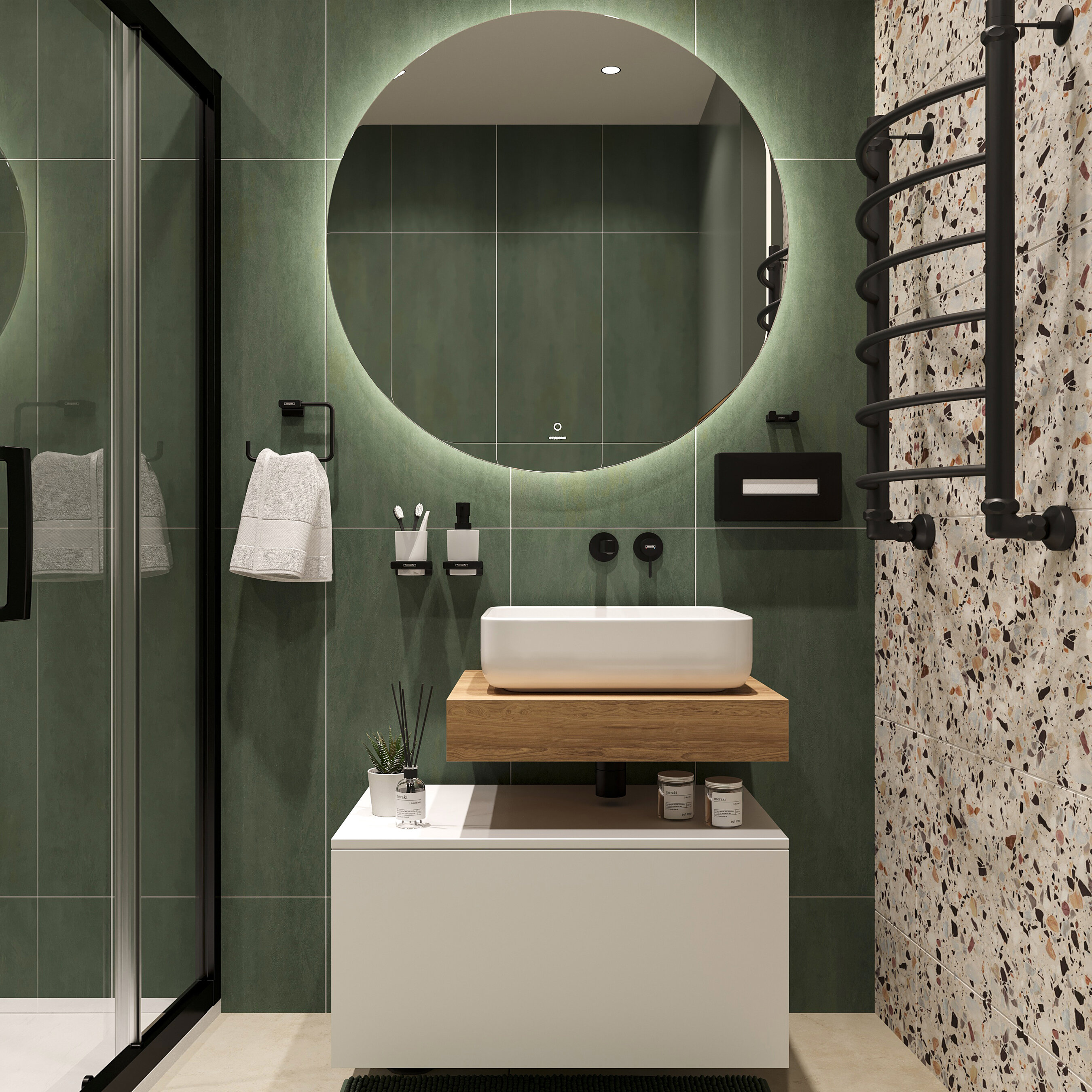 Изображение товара [Шкафы и тумбы] STWORKI Ольборг 80 см Дуб французский + раковина белая