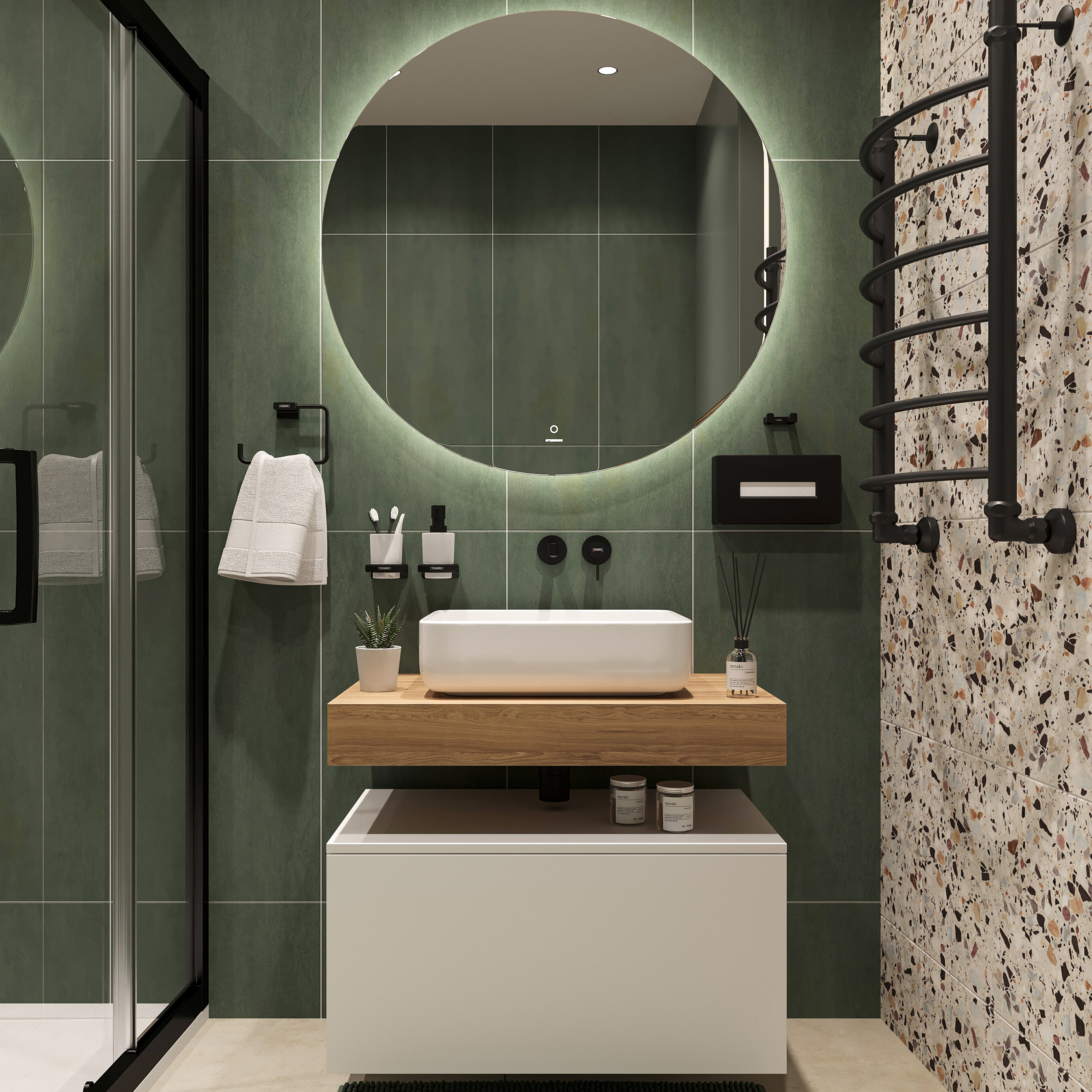 Изображение товара Комплект мебели Stworki Ольборг 80 см, столешница дуб французский, тумба 80 см, раковина белая, 489093