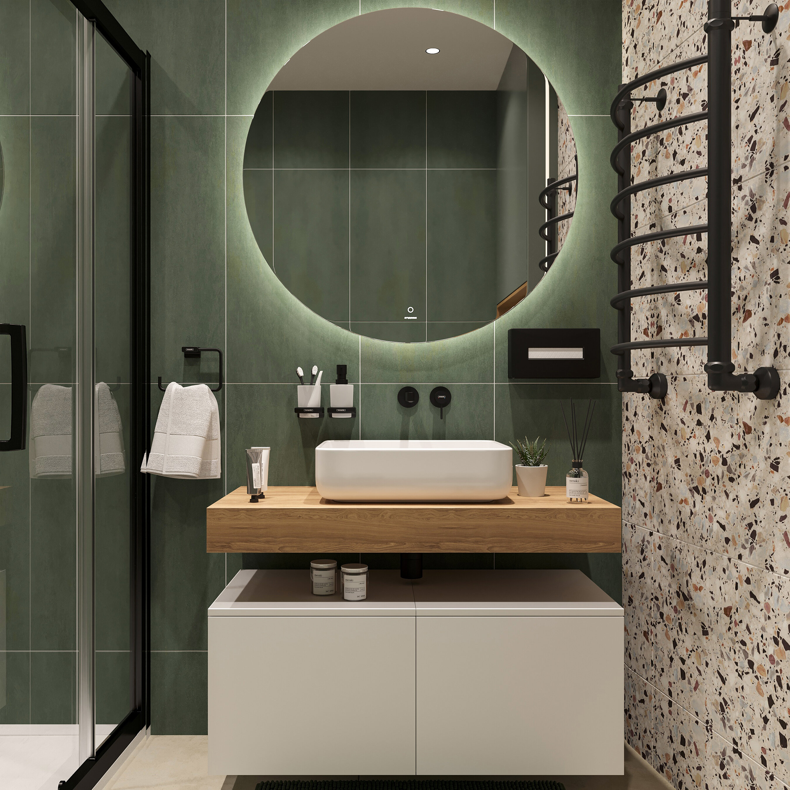 Изображение товара Комлект мебели STWORKI Ольборг 100 см: дуб французский, раковина белая, зеркало с подсветкой