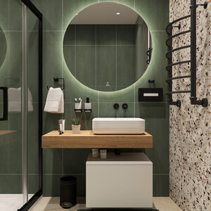 Изображение товара Комплект мебели Stworki Ольборг 100 см, столешница дуб французский, тумба 60 см, раковина белая, 489128