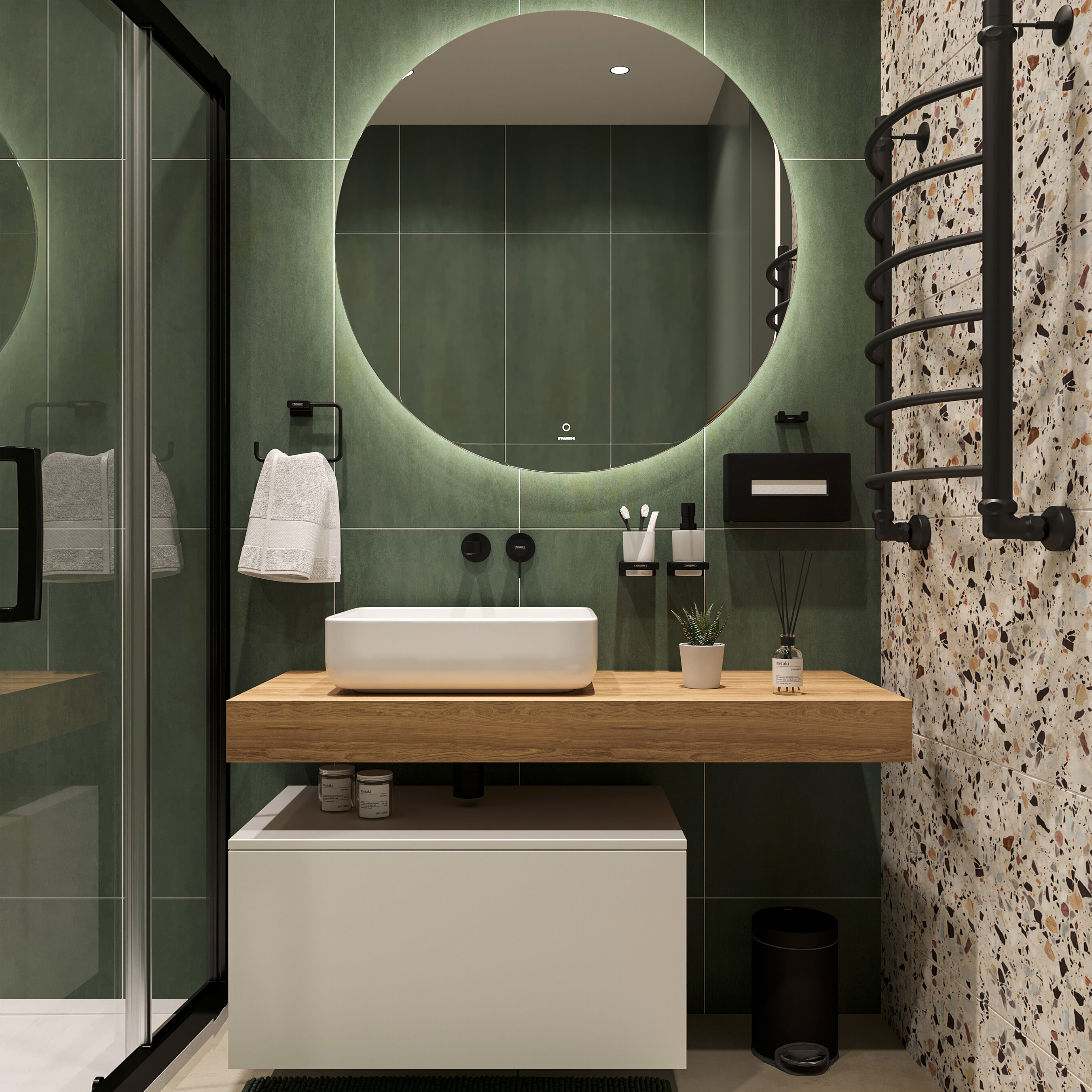 Изображение товара Комплект мебели Stworki Ольборг 120 см, столешница дуб французский, тумба 80 см, раковина белая, 489182