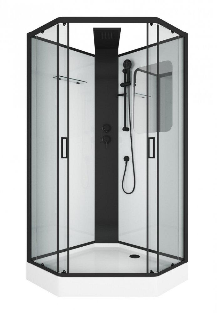 Изображение товара Душевая кабина Grossman Elegans 100 x 100 см, пятиугольная, профиль черный, GR250D
