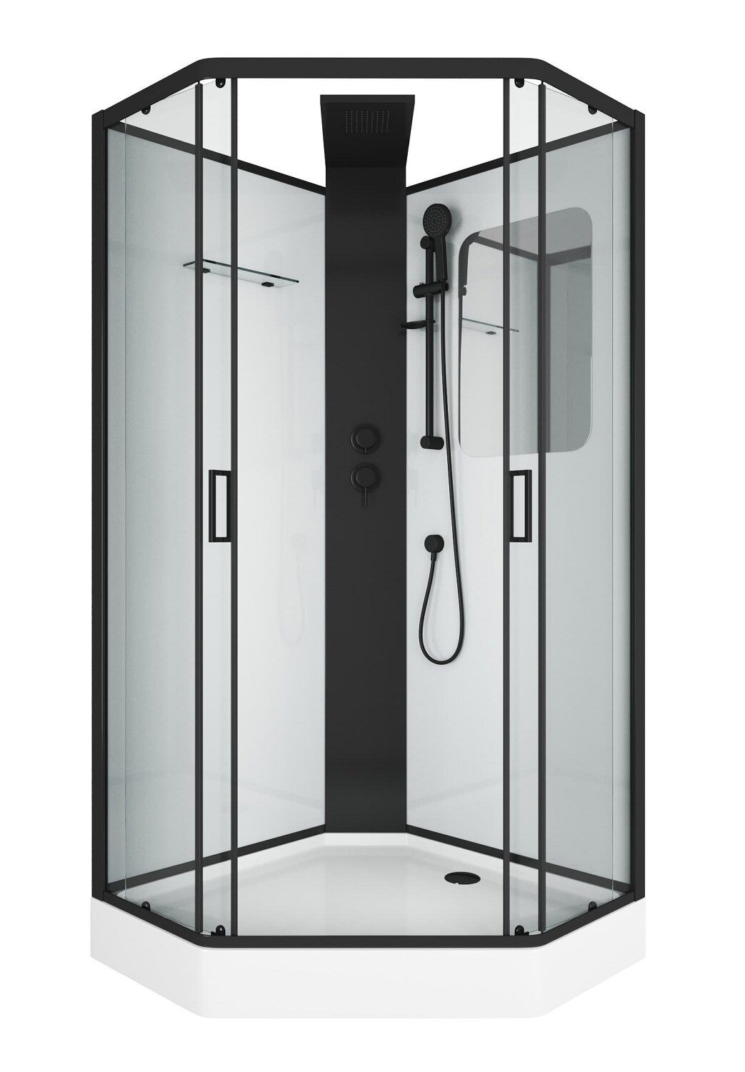 Изображение товара Душевая кабина Grossman Elegans 90 x 90 см, пятиугольная, профиль черный, GR251D