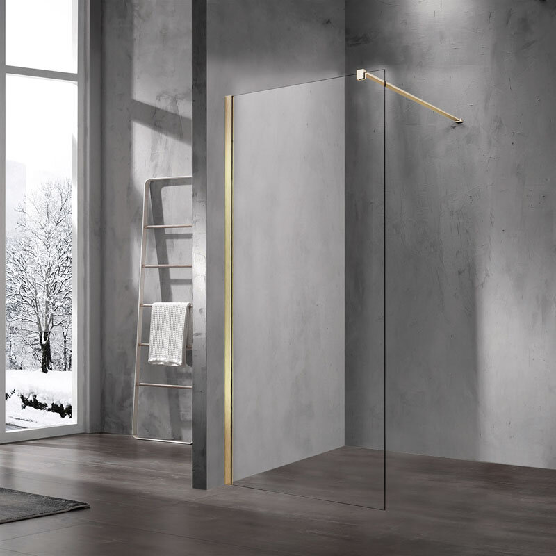 Изображение товара Душевая стенка Vincea Walk-In, со свободным входом, 120 см, стекло прозрачное, профиль матовое золото, VSW-1H120CLG