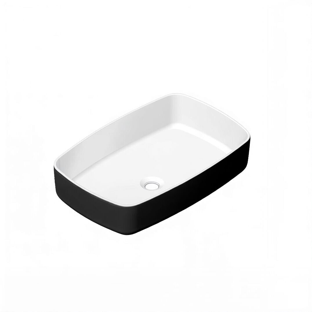 Изображение товара Раковина Radostone Рона RRON19005 58 х 38 см, накладная, материал Stone Surface, цвет белый/черный, все покрытие матовое Изображение товара Раковина Radostone Рона RRON19005 58 х 38 см, накладная, материал Stone Surface, цвет белый/черный, все покрытие матовое