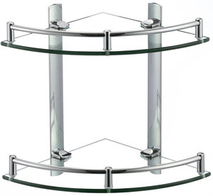 Изображение товара Полка двойная Savol, угловая, стеклянная, цвет хром, S-003021