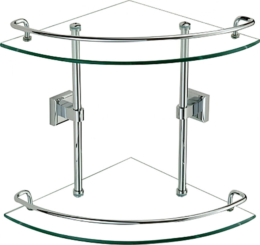 Изображение товара Полка двойная Savol, угловая, стеклянная, цвет хром, S-095322 Изображение товара Полка двойная Savol, угловая, стеклянная, цвет хром, S-095322