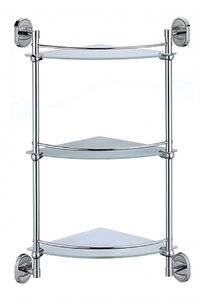 Изображение товара Полка тройная Savol, угловая, стеклянная, цвет хром, S-007073-3