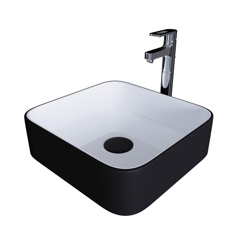 Изображение товара Раковина Grossman квадратная накладная 38.5x38.5 см черная/белая