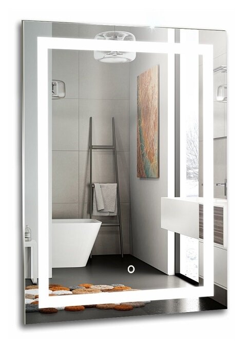 Изображение товара Зеркало Azario Рига-3 60 x 80 см, с LED подсветкой, сенсорный выключатель, подогрев, часы, белый, ФР-00001491