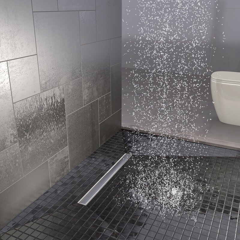 Изображение товара Дренажный канал Timo Basic Line 65 см с решеткой под плитку, цвет сталь, BLPG-65 S50R